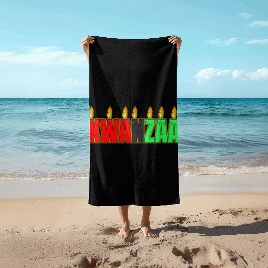 Afro American Candle Kinara Kwanzaa Beach Towels