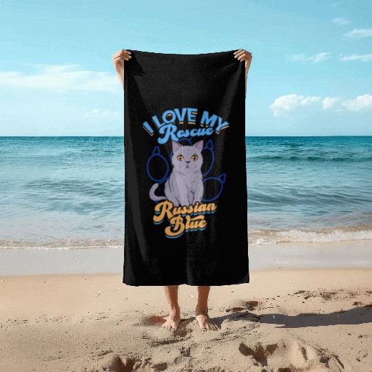 I love my rescue Russian Blue - furry Beach Towels