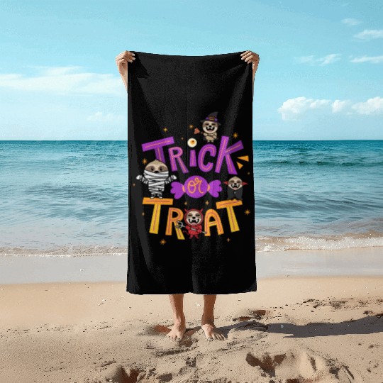Trick Or Treat Witch Mummy Halloween Beach Towels