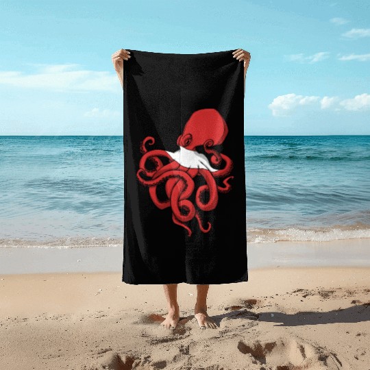 Scuba Diver Red White Flag Octopus Scuba Diving Beach Towels