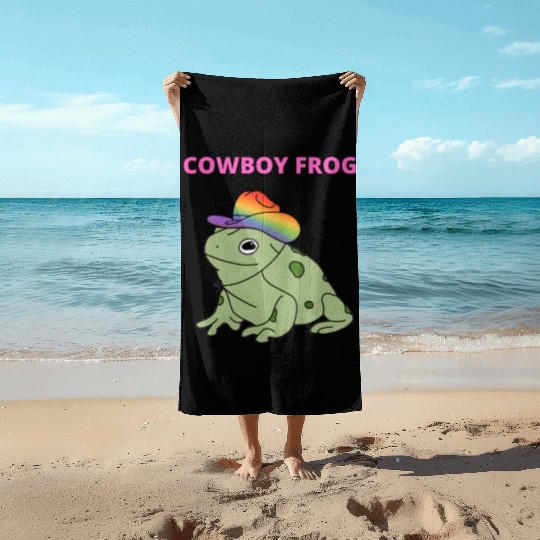 Cute frog in pride color cowboy hat Beach Towels