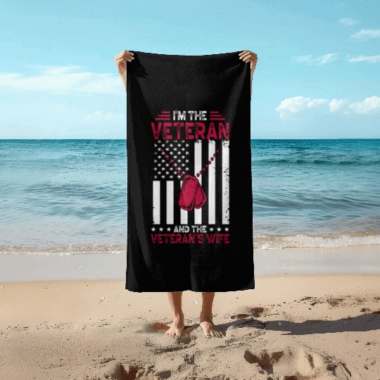 Veteran Wife US Veterans Day Patriotic American Fl Beach Towels