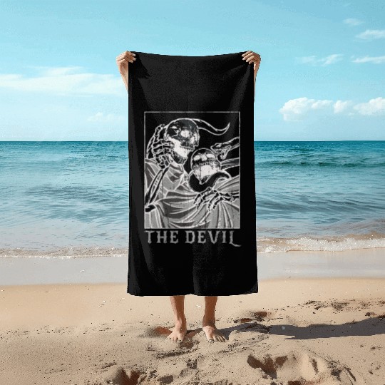 Skeleton Bones Tarot Card Occult Devil Gothic Beach Towels