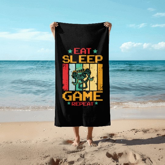 Eat Sleep Game Repeat | Video Game Console Gaming Beach Towels