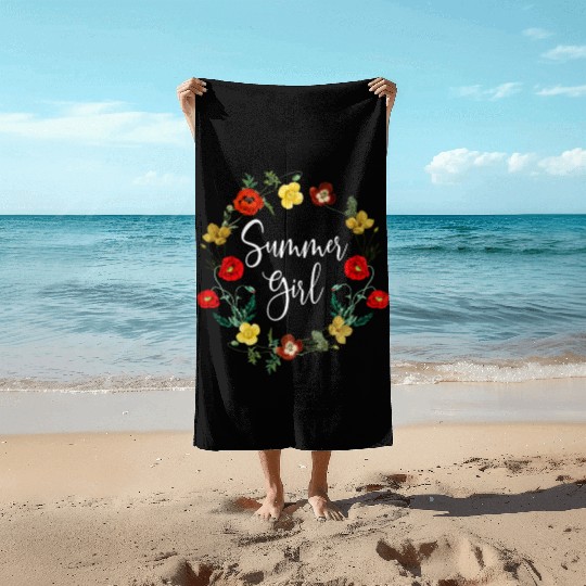 Summer Girl Poppy Flowers Leo Born In August Birth Beach Towels