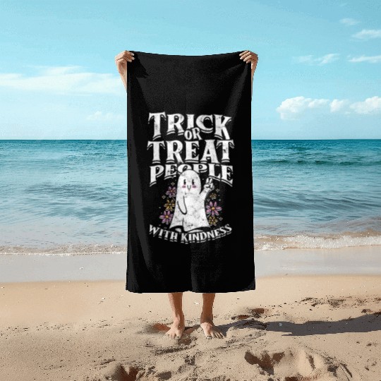 Trick or treat people with kindness - cute ghost Beach Towels