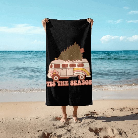 Christmas Doodles Tis' The Season Retro Holiday Beach Towels