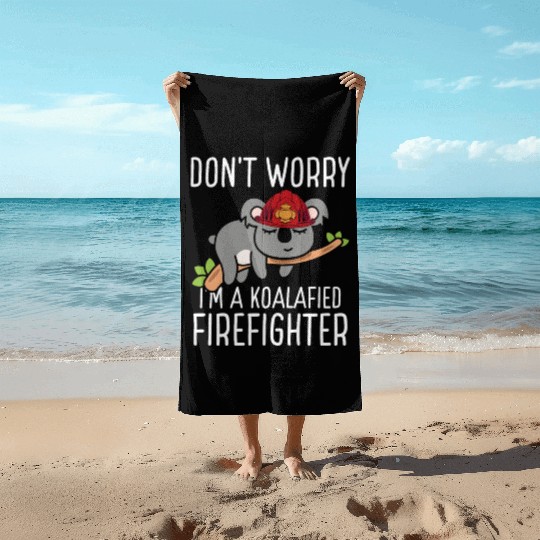 Firefighter Fire Hose Koala Rescueer Firefighter Beach Towels
