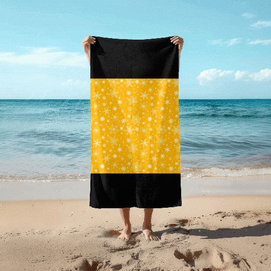 Snowflakes Pattern Yellow White Beach Towels