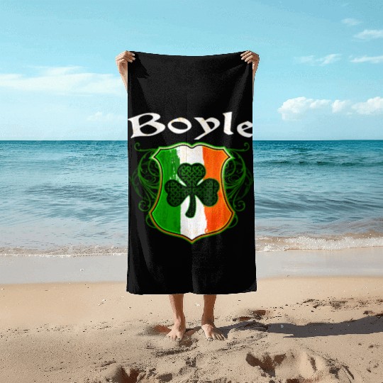 Boyle Irish Surname Ireland Flag Shield Shamrock Beach Towels