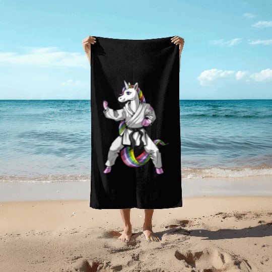 Unicorn Karate Girl Beach Towels