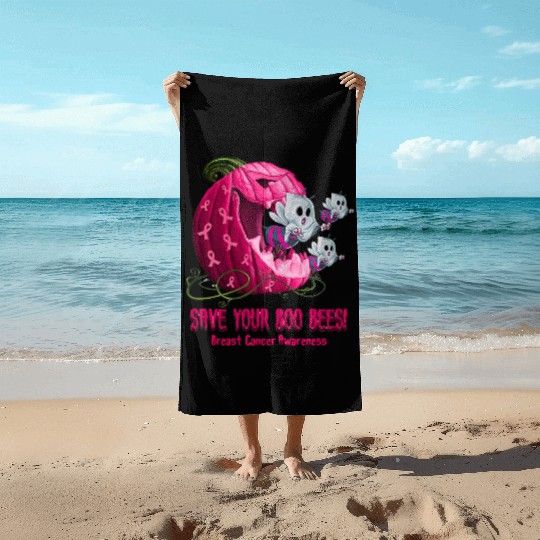 Breast Cancer Awareness Boos Pumpkin Save Your Boo Beach Towels