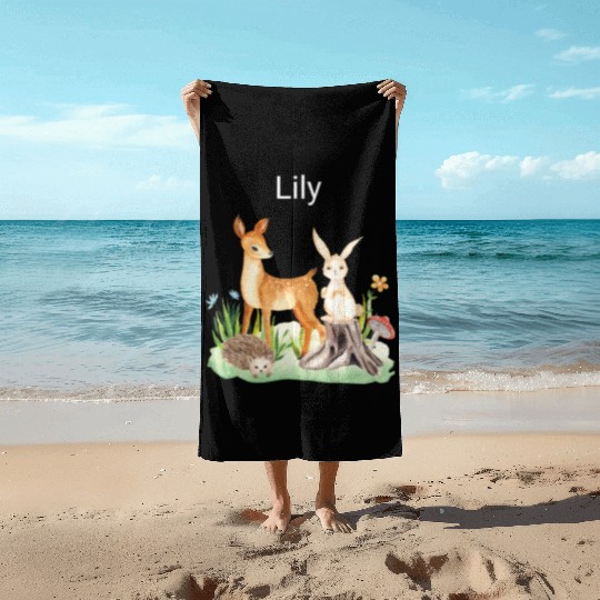 Animal deer rabbit hedgehog Lily Beach Towels