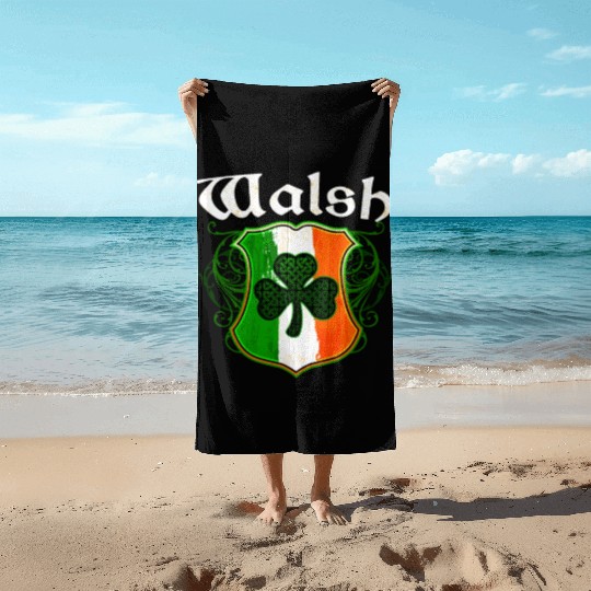 Walsh Irish Surname Ireland Flag Shield Shamrock Beach Towels