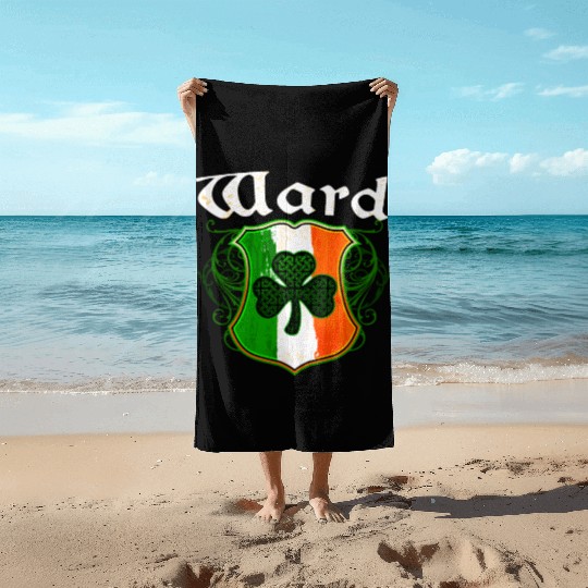 Ward Irish Surname Ireland Flag Shield Shamrock Beach Towels