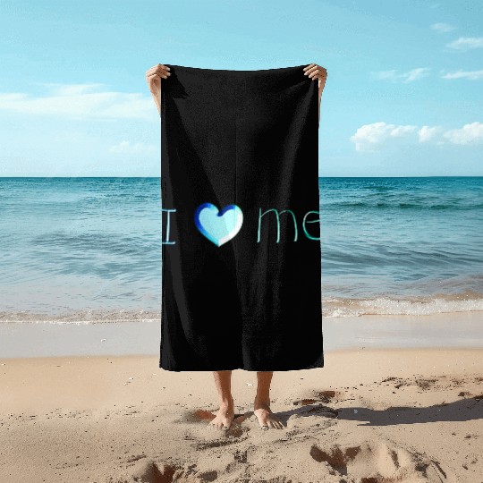 i love me lettering blue Beach Towels