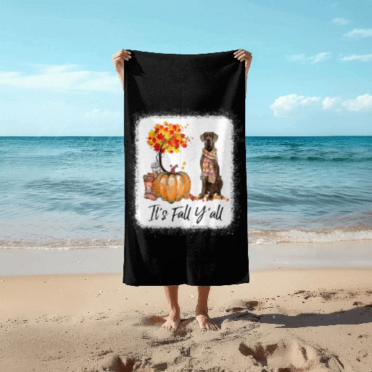 It's Fall Y all Great Dane Dog Lovers Thanksgiving Beach Towels