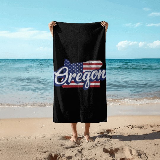 US Flag Oregon Map Design for proud Oregonians Beach Towels
