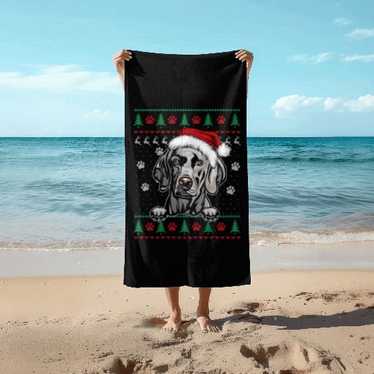 Weimaraner Christmas Ugly Sweater Funny Dog Lover Beach Towels