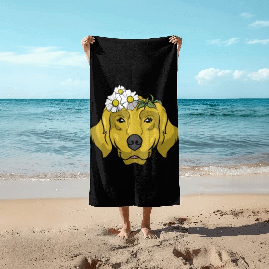 Dog Golden Retriever Flower Beach Towels