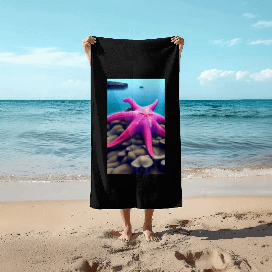 Pink starfish Beach Towels