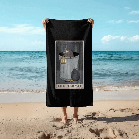 raccoon Hermit Tarot Card Beach Towels