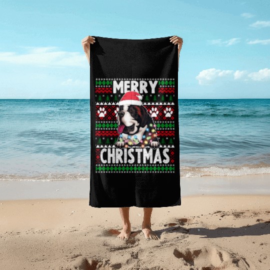 Saint Bernard Christmas Lights Dog Lovers Xmas Paj Beach Towels