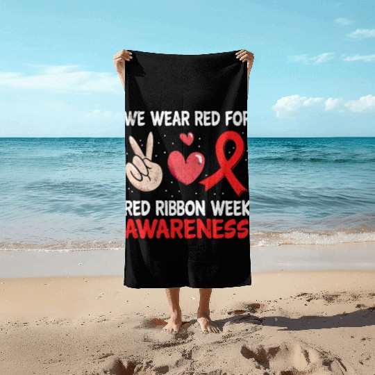 Peace Ribbon Week Awareness Month October Wear Red Beach Towels