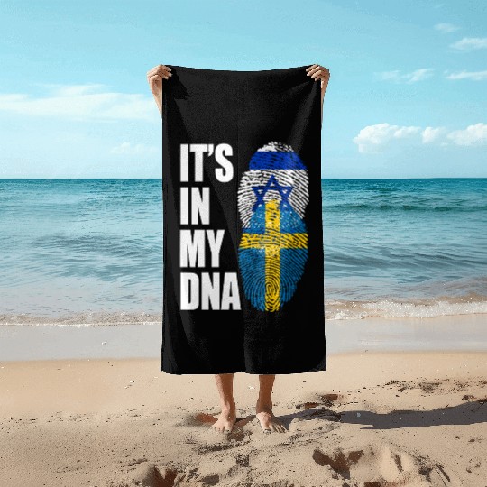 Israel And Swedish Mix Heritage DNA Flag Beach Towels