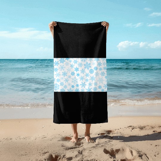Christmas Snowflakes Pattern Blue White Beach Towels