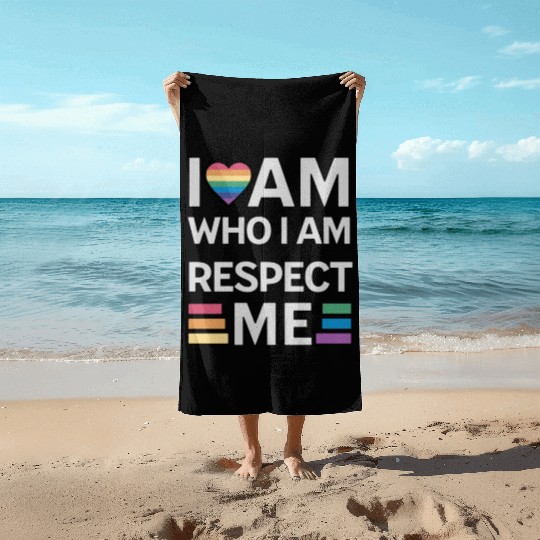 i am who i am respect me rainbow unisex Beach Towels