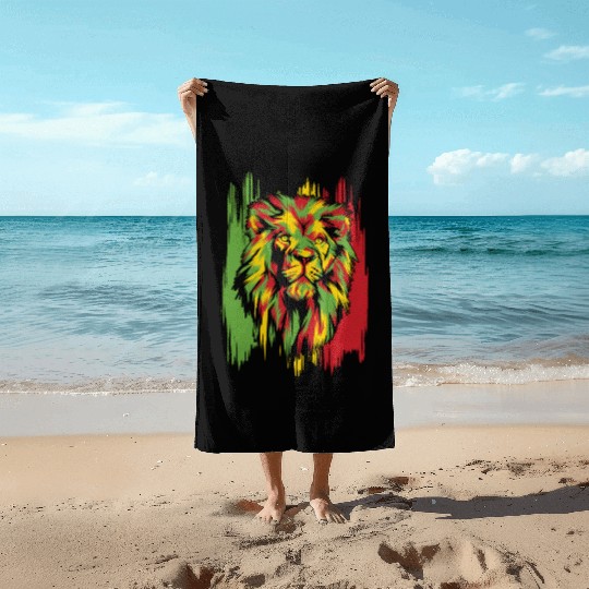 Jamaican Lion Rasta African Reggae Beach Towels