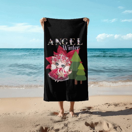 Winter Angel Christmas Tree Poinsettia Beach Towels