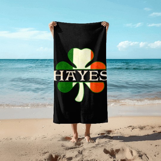 Hayes Irish Surname Ireland Flag Shamrock Beach Towels