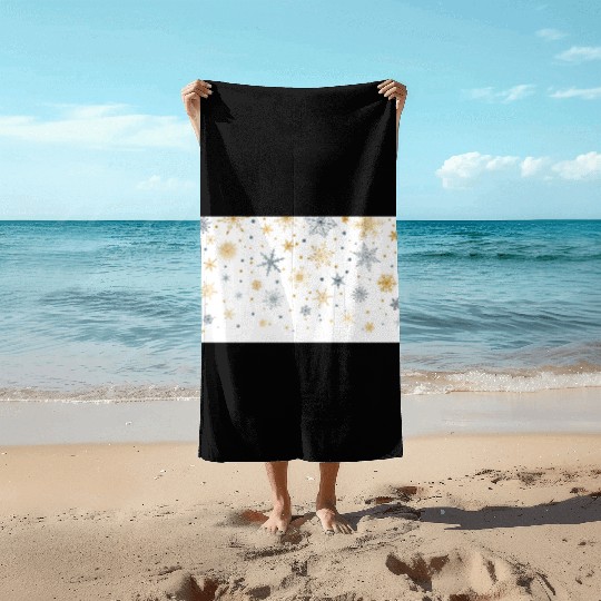 Elegant Snowflakes White Gold Silver Beach Towels