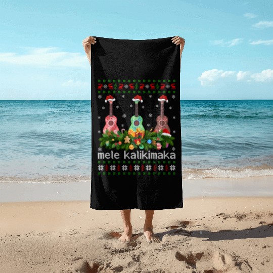 Mele Kalikimaka Ukulele Guitar Gift Ugly Ukulele Beach Towels