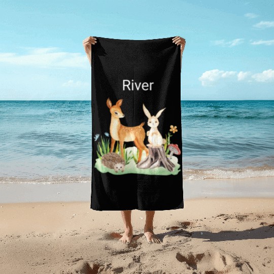 Animal deer rabbit hedgehog River Beach Towels