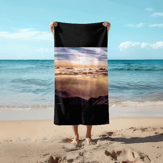 dark blue ocean waves storm fantasy Beach Towels