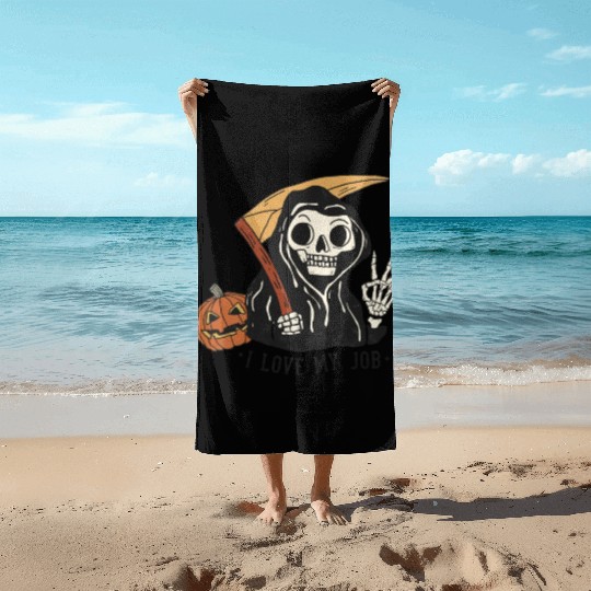 I Love my job grim reaper Beach Towels