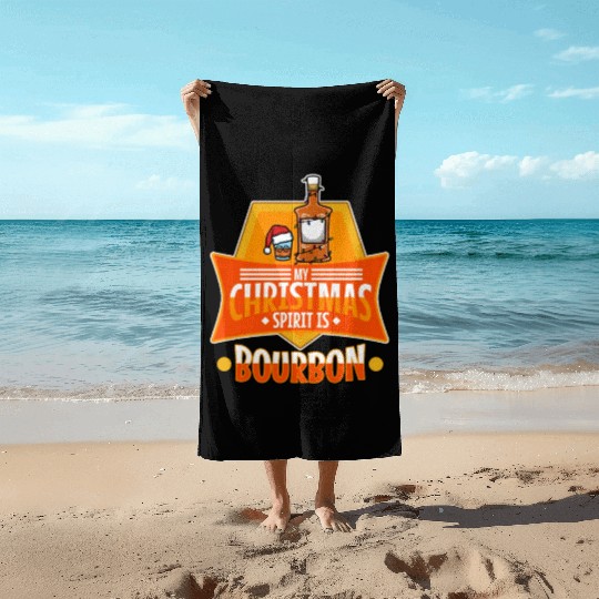 My christmas spirit is bourbon Beach Towels