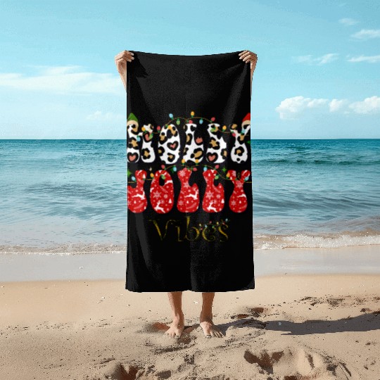 Holly Jolly Vibes, Christmas vibes, Xmas family Beach Towels