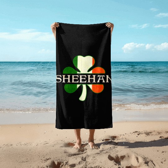 Sheehan Irish Surname Ireland Flag Shamrock Beach Towels