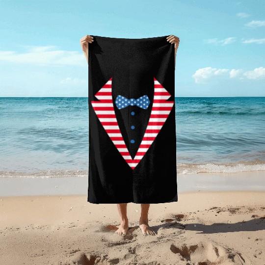 US American Flag Tuxedo Suit Tux 4th Of July Beach Towels