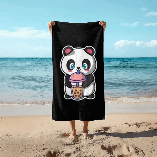 Panda Bear Boba Milk Tea Funny Bubble Tea Lovers Beach Towels