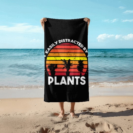 Retro Garden Lover Easily Distracted By Plants Beach Towels