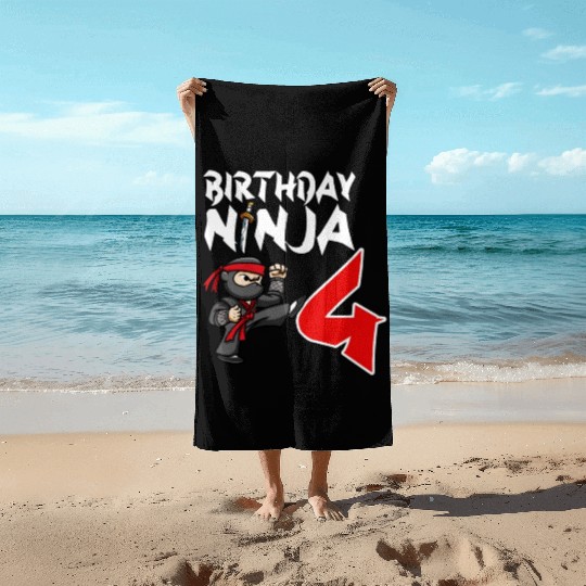 Birthday Party 4 Years Old Japanese Ninja Birthday Beach Towels