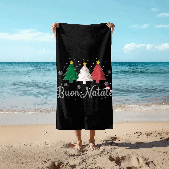 Buon Natale Italian Christmas Tree Beach Towels