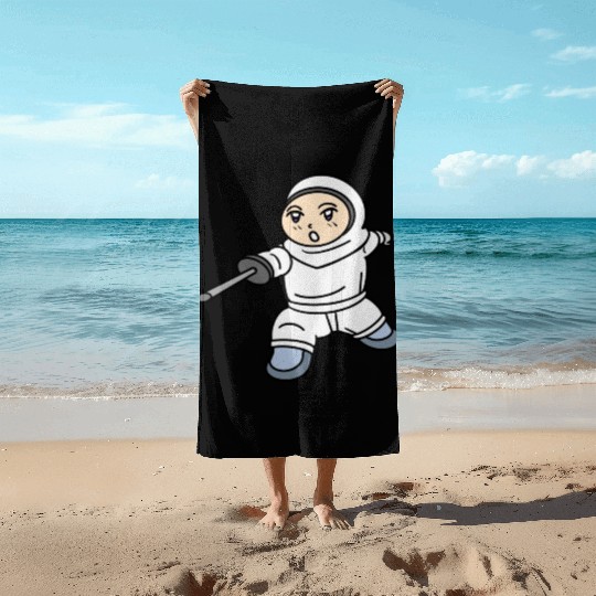 Cartoon kid fencing Beach Towels