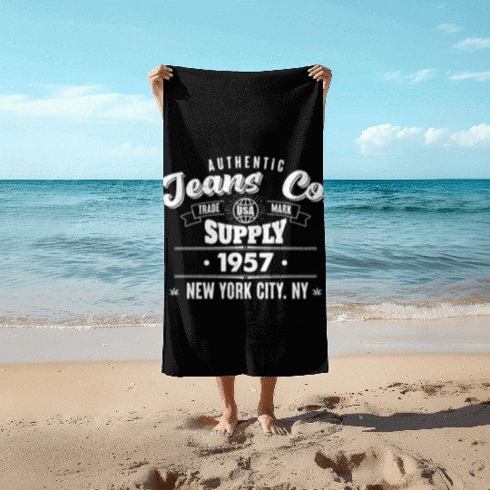 New York City Born In 1957 Vintage Birthday Beach Towels
