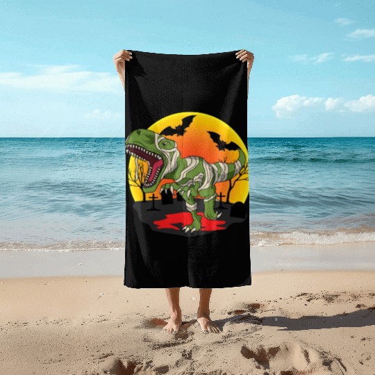 Mummy T-Rex Dinosaur Trick Or Treat Halloween Beach Towels